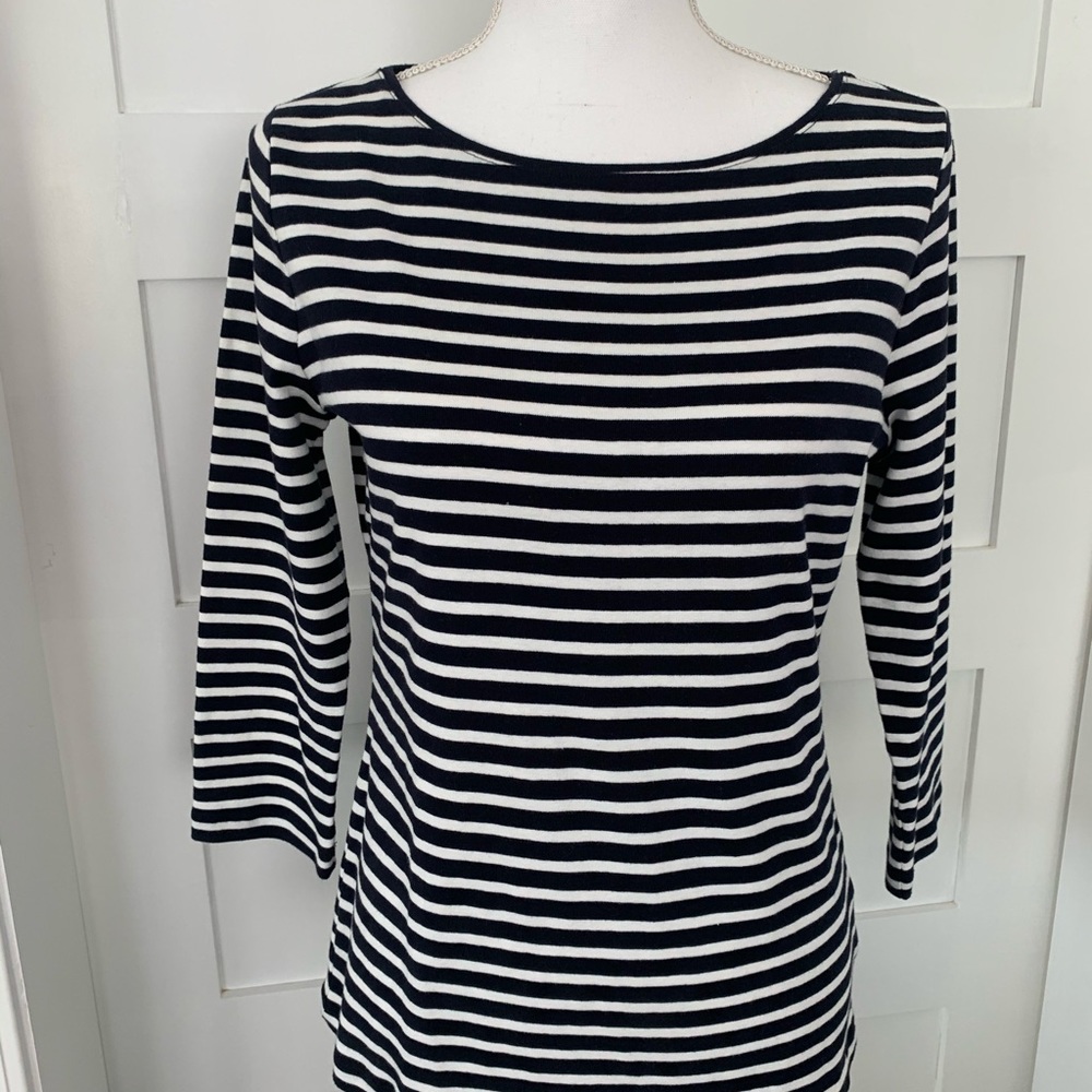 Talbots 3/4 sleeve navy stripe cotton shirt